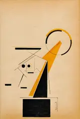 Lajos Kassák, Konštruktivistická kompozícia, okolo 1920-1930, kresba tušom, perom, štetcom, akvarelom na papieri