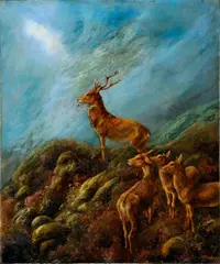 W. Plowman, Jeleň s troma srnkami, okolo 1900, olej na plátne