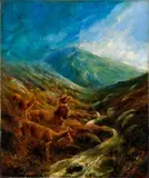 W. Plowman, Jeleň s dvoma srnkami, okolo 1900, olej na plátne