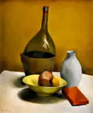 Zátišie s flašou a ovocím by Henryk Hayden, okolo 1950, olej na kartóne, sold Oct 2009