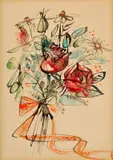 Karel Svolinský, Kytica s tulipánmi, 1957, lavírovaná kresba tušom, akvarelom na papieri