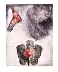 Noha by Jiří Anderle, okolo 1980, farebný lept na papieri, sold Oct 2009