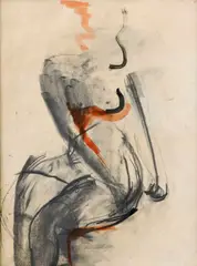 Alexander Eckerdt, Sediaci akt, 1975, kombimácia kresbových techník na papieri