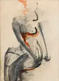 Alexander Eckerdt, Sediaci akt, 1975, kombimácia kresbových techník na papieri