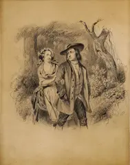 Dvojica v lese by Peter Michal Slavomil Bohúň, 1859, kresba ceruzou na papieri, sold Jun 2009