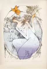 Augustínová Božena, Sen o kvitnúcej lúke, 1989, serigrafia, kombinácia techník na papieri