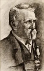 Jozef Hanula, Muž s fajkou, okolo 1900, uhol na papieri