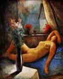 Ležiaci akt s kyticou by Imro Weiner-Kráľ, okolo 1955, olej na plátne, sold Jun 2009