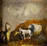 Krajina s konským povozom by Vincent Hložník, 1944, olejová tempera, gvaš na kartóne, sold Jun 2009