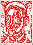 Hlava muža by Ernest Zmeták, 1977, farebný linoleorez na papieri, sold Jun 2009