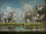 László Kézdi-Kovács, Krajina s bocianom, okolo 1930, olej na plátne