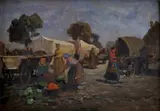 Gyula Gyertyányi-németh, Na dedinskom trhu, okolo 1930, olej na kartóne