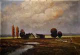 Mesterházy Dénes, Pastierka husí na puste, okolo 1940, olej na kartóne