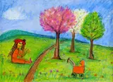 Linda Pašeková, Jarný odpočinok, 2009, tvrdý pastel na papieri