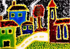 V Rusovciach by Ondrej Krága, 2009, aniliové farby na papieri, sold Jun 2009