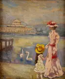 Na prímorskej promenáde by Paul Fischer, okolo 1910, olej na kartóne, sold Jun 2009