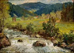 Antonín Hajdůček, Potok Morávka, okolo 1950, olej na kartóne