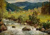 Antonín Hajdůček, Potok Morávka, okolo 1950, olej na kartóne