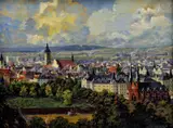 Hynek Kott, Pohľad na mesto, okolo 1920, olej na kartóne