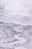 Peter Bartoš, Rieka Ipeľ - Rieka doroz-umenia (Konceptuálna kresba krajiny), 2009, kresba perom na korku