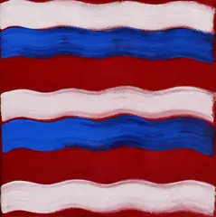 Július Koller, Nová vážnosť b. H., 1990, kombinovaná technika na textile