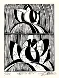 Dedinský motív by Milan Laluha, 1967, linoleoryt na papieri, sold May 2009