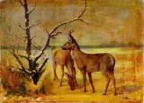 Karl Sovanka, Srnky na čistinke, 1935, olej na plátne