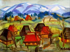 Andriy Kotska, Krajina z Podkarpatskej Rusi, okolo 1960, olej na plátne