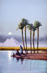 Pri pyramídach by Ladislav Berecz, okolo 1930, olej na plátne, sold Mar 2009