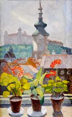 Šlosár, Pohľad na Bratislavský hrad, okolo 1960, olejová tempera na kartóne
