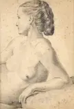 Eduard Majsch, Ženský akt z profilu, 1899, kresba ceruzou na papieri