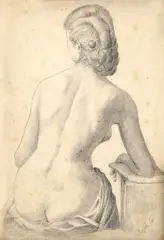 Eduard Majsch, Sediaci ženský akt odzadu, 1902, kresba ceruzou na papieri