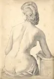Eduard Majsch, Sediaci ženský akt odzadu, 1902, kresba ceruzou na papieri