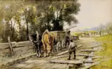 Jozef Hanula, Pred pílou, okolo 1920, akvarel na papieri