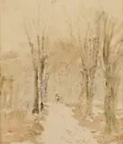 Vnútro lesa by Ladislav Mednyánszky, okolo 1890, akvarel, tuš, ceruza na papieri, sold Mar 2009