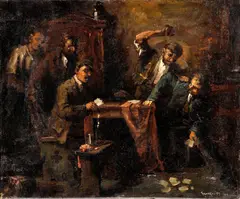 František Gyurkovits, V krčme, 1918, olej na plátne