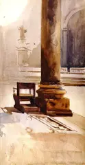 Jozef Teodor Mousson, V chráme, okolo 1920-25, akvarel na papieri