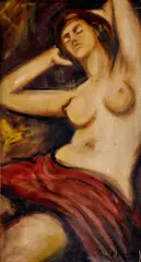 Ženský poloakt by Július Flache, okolo 1950, olej na plátne, lisované na kartóne, sold Mar 2009