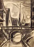 Viliam Chmel, Mesto v mesačnom svite, 1943, kresba uhľom na papieri