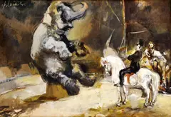 Vincent Hložník, Cirkus, 1946, tempera, gvaš na kartóne