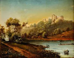 Leó Györök, Krajina s ruinou hradu, 1864, olej na plátne