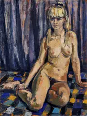 L. Orosz, Sediaci ženský akt, okolo 1960, olej na sololite