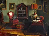 Szendy Aristid, Meštiansky interiér, okolo 1930, olej na plátne