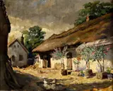 Ferenc Ujváry, Na dedinskom dvore, okolo 1920, olej na plátne