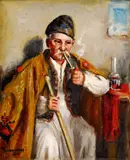 Andor G. Horváth, Muž s fajkou (V krčme), okolo 1930, olej na plátne