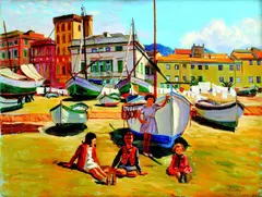 Lajos Próday, V prístave, 1935, olej na plátne