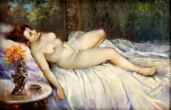 Emile Baes, Ležiaci ženský akt, okolo 1940, pastel na kartóne