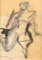 Alexander Eckerdt, Ženský akt, okolo 1965, kresba uhľom, tušom na papieri