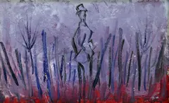 Strašiak v poli by Štefan Cpin, okolo 1960, olej na sololite, sold Dec 2008