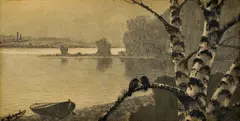 Nikitovič Uvarov Stepan, Brezy pri jazere, okolo 1920, kresba ceruzou, uhľom na papieri